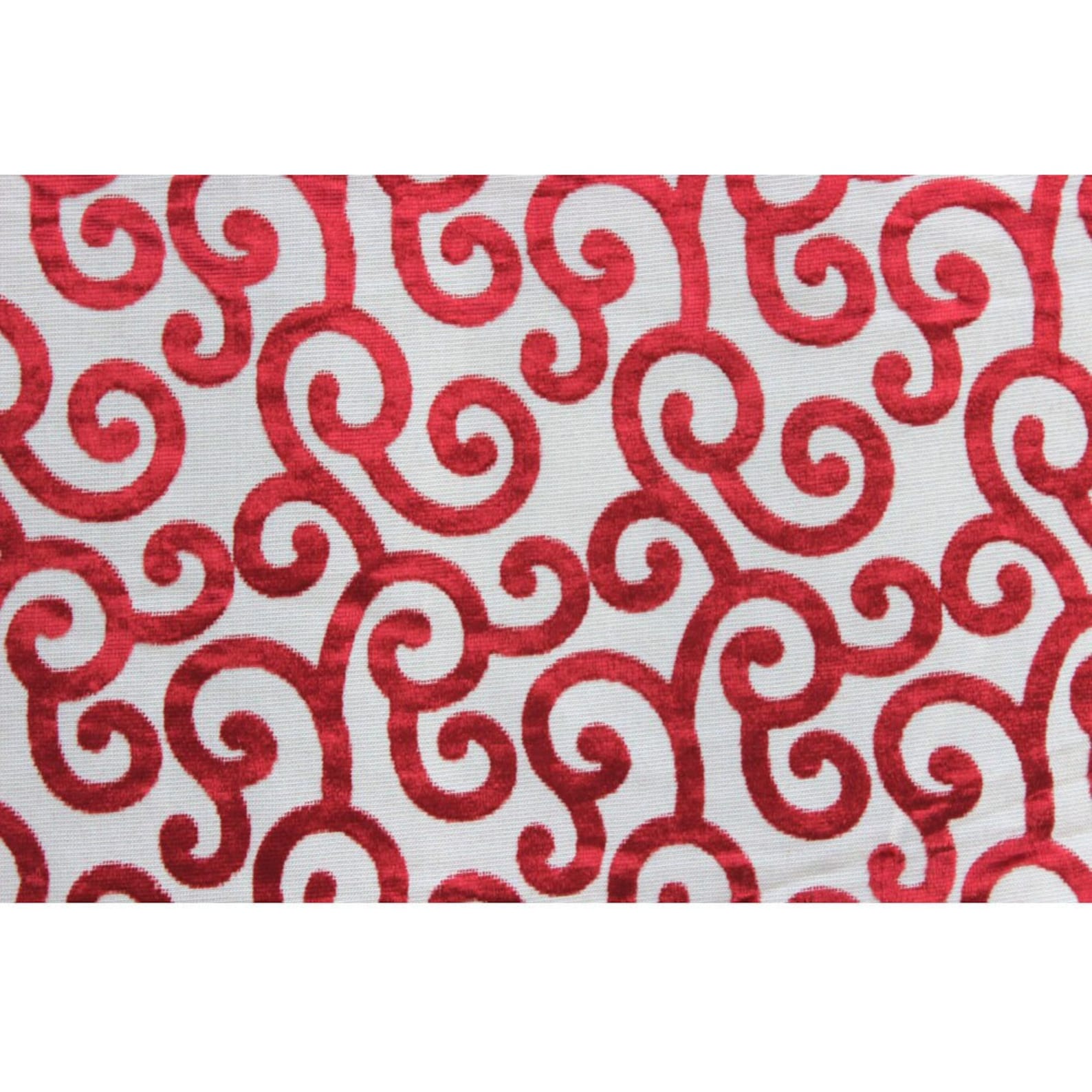 Cayenne Red Scrolls Printed Velvet Fabric By the Yard