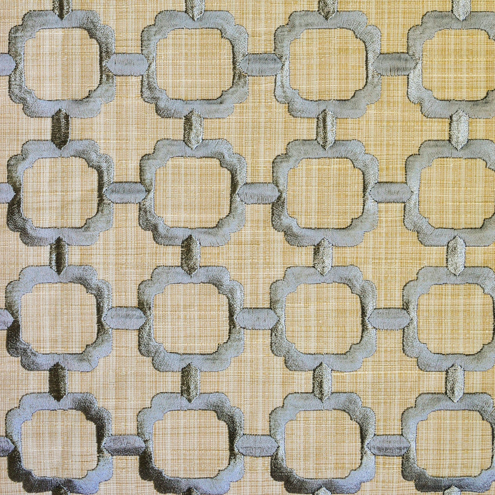 Beige Medallion Geometric Embroidered Fabric By The Yard
