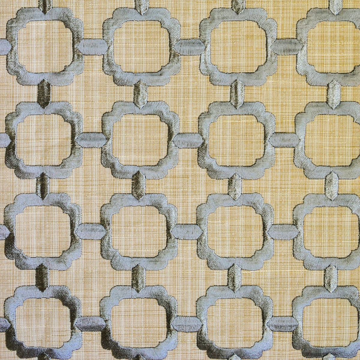 Beige Medallion Geometric Embroidered Fabric By The Yard