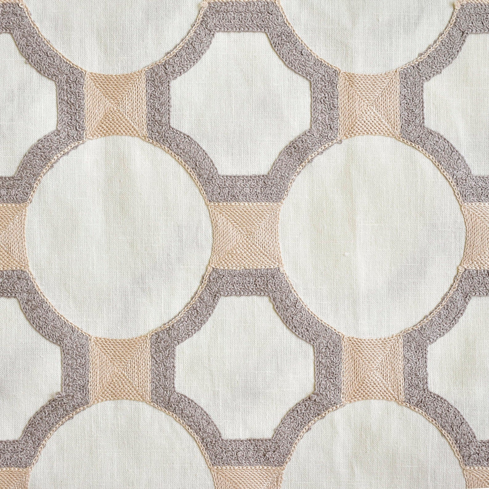 Ivory Medallion Geometric Embroidered Fabric By The Yard