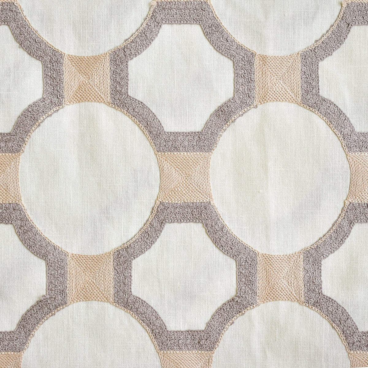 Ivory Medallion Geometric Embroidered Fabric By The Yard