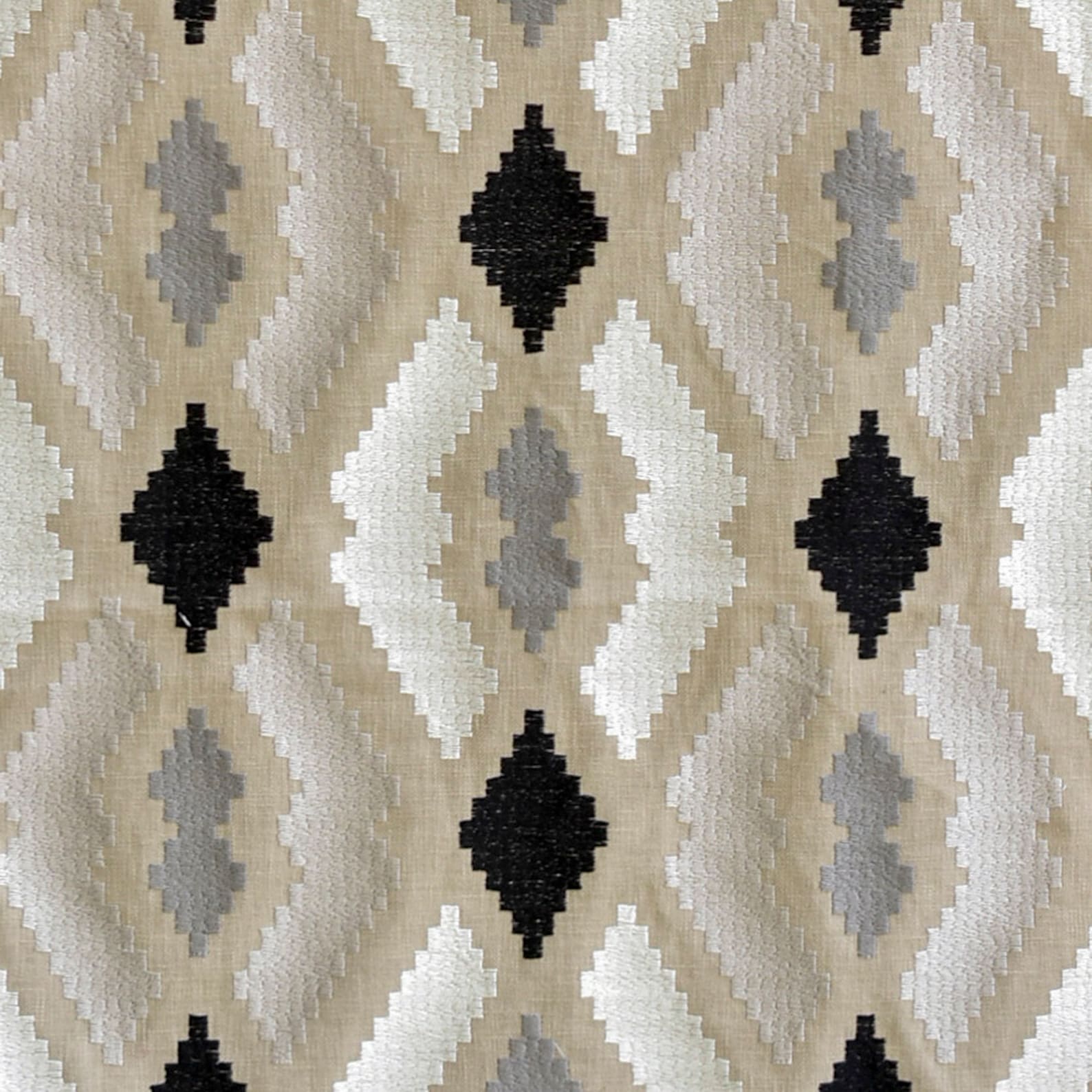 Beige Aztec Geometric Embroidered Fabric By The Yard