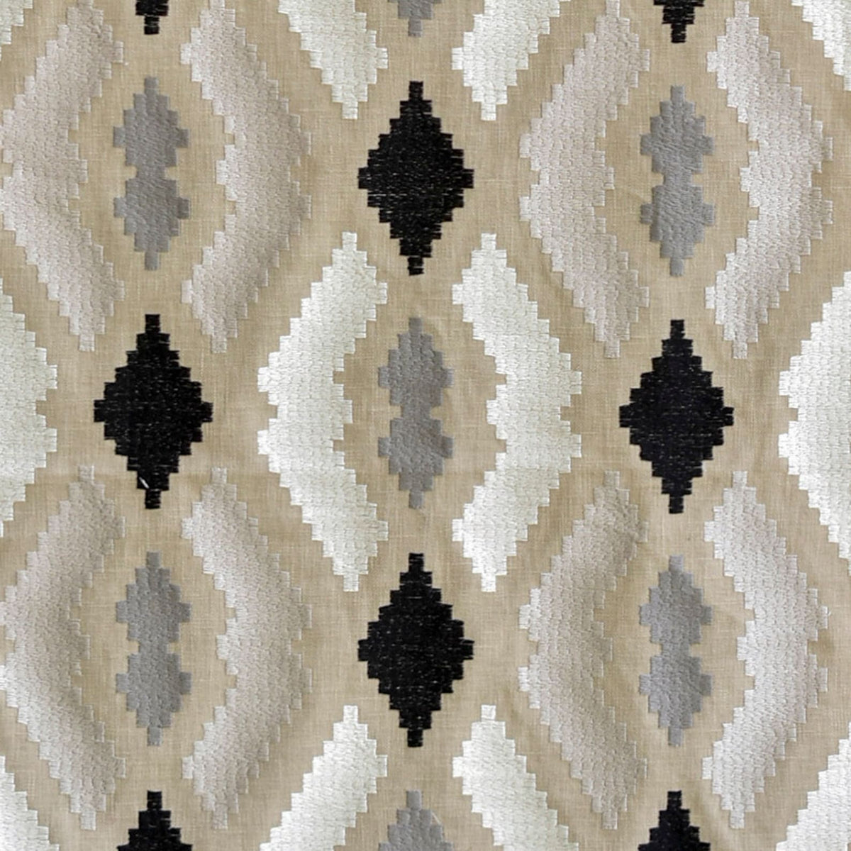 Beige Aztec Geometric Embroidered Fabric By The Yard