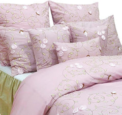 Floral Fantasy - Pink, Green Cotton Duvet Cover Set