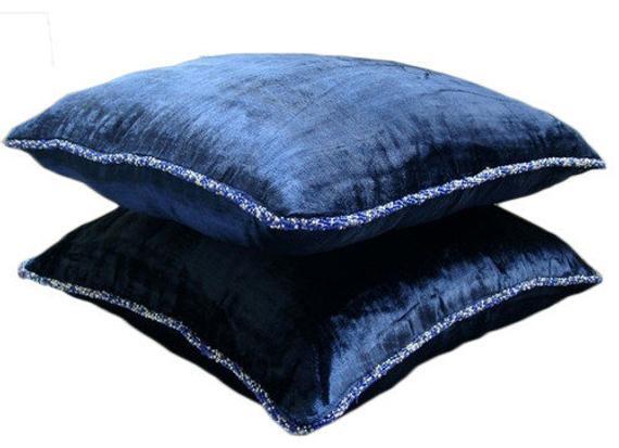 Navy Shimmer - Navy Blue Velvet Decorative Euro Sham