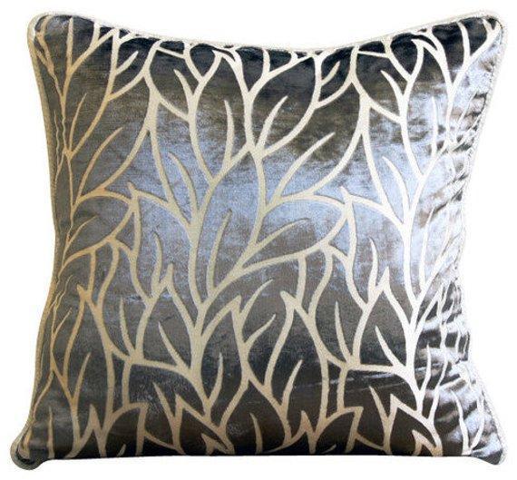 Paloma Gray Leaves - Paloma Gray Burnout Velvet Decorative Euro Sham
