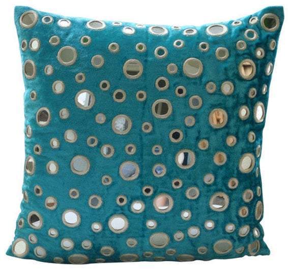 Aqua Reflections - Turquoise Blue Velvet Decorative Euro Sham