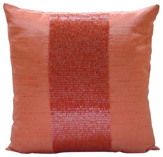 Peachy Orange - Orange Art Silk Decorative Euro Sham