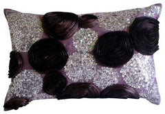 Art Silk Purple Rectangular Decorative Pillows Cover Wine Roses