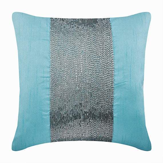 Aqua Center - Aqua Blue Art Silk Decorative Euro Sham