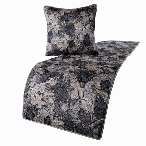 Satin Grey Nature & Floral Modern Bed Runner with Pillow Cover-Grey Maple
