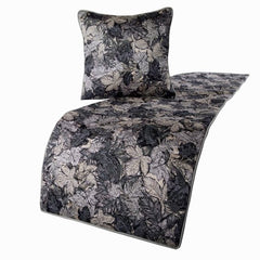 Satin Grey Nature & Floral Modern Bed Runner with Pillow Cover-Grey Maple