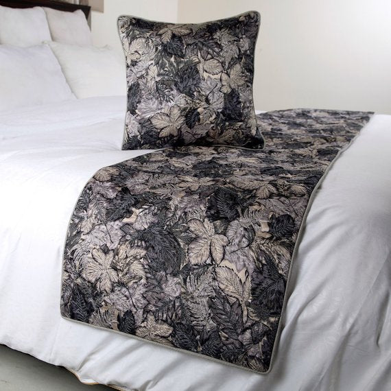 Grey Maple - Satin Grey, Silver Decorative Bed Runner and Pillow Cover