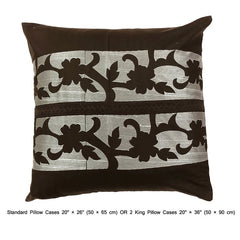 Brown Floral Grudge Embroidery - Brown, Grey Cotton Duvet Cover Set