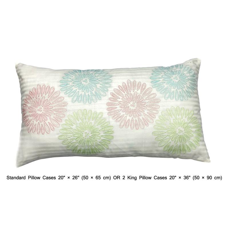 Multi Dahlia Floral - Ivory, Red, Green, Blue Cotton Duvet Cover Set