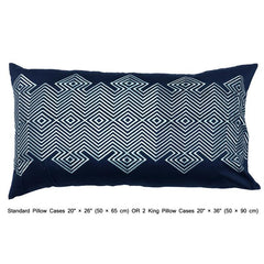 Navy Abstract Embroidery - Blue, Light Blue Cotton Duvet Cover Set