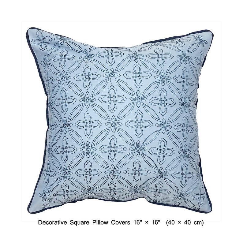 Blue Geometric Embrodiery- Light Blue, Dark Blue Velvet Duvet Cover Set