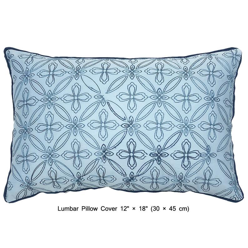 Blue Geometric Embrodiery- Light Blue, Dark Blue Velvet Duvet Cover Set