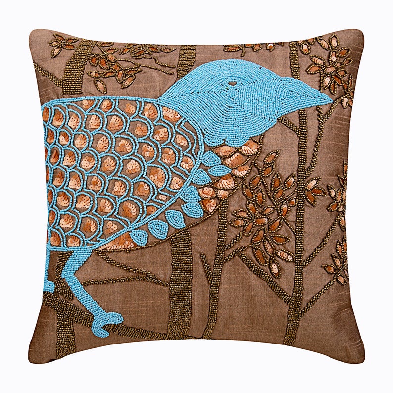 Birdy Heaven - White Art Silk Throw Pillow Cover