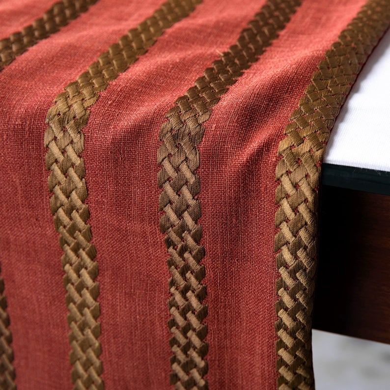 Rust Fancy Table Runner Rust & Red Linen Decorative Table Runners, Sumac Stripe – The HomeCentric