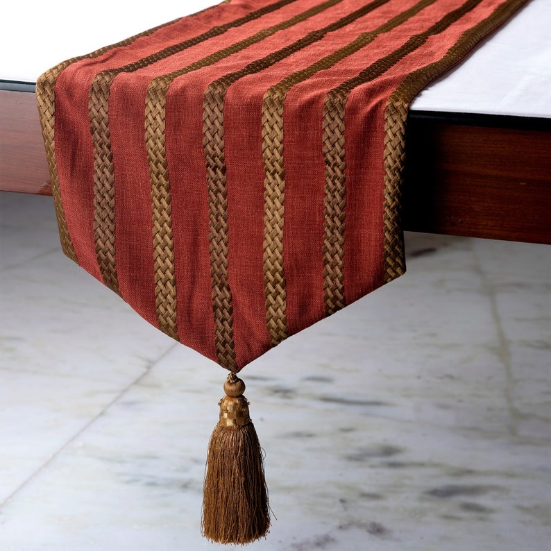 Rust Fancy Table Runner Rust & Red Linen Decorative Table Runners, Sumac Stripe – The HomeCentric