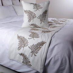Fern Blossom - Linen White Decorative Bed Runner and Pillow Cover
