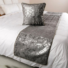 Silver Glitterati - Velvet Silver, Grey Decorative Bed Runner and Pillow Cover