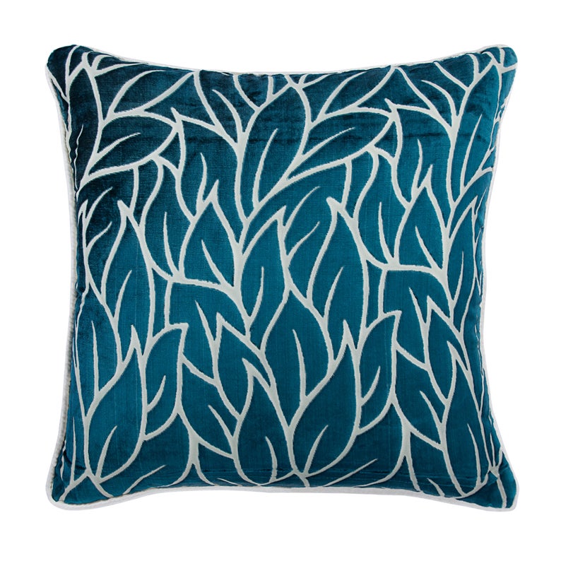 Teal Blue Spruce Velvet Leaf Throw Pillow Cover
