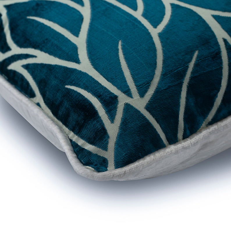 Teal Blue Spruce Leaf Throw Pillow Cover