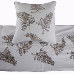 Fern Blossom - Linen White Decorative Bed Runner and Pillow Cover