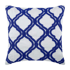 Lattice Blue & White Beaded Decorative Euro Sham