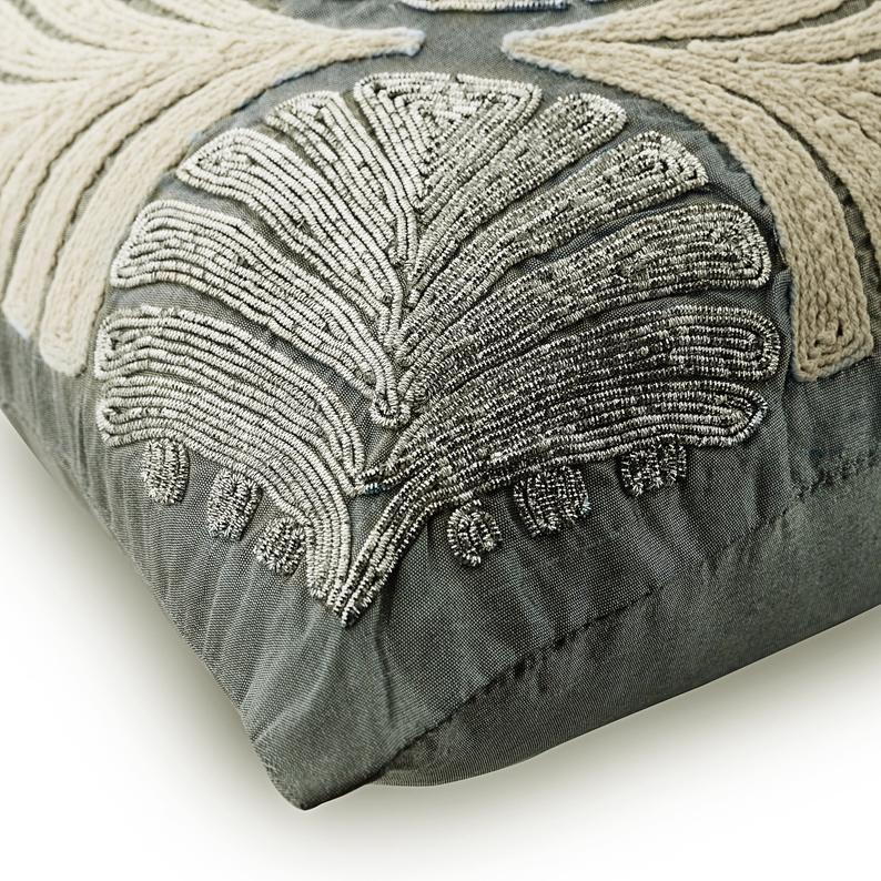 Moderno Two Silver Silk Throw Pillow Cover