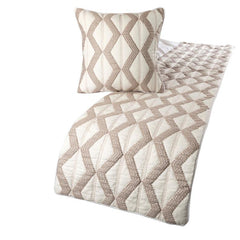 Linen Ivory & Taupe Decorative Bed Runner and Pillow Cover - Pattern Flatter