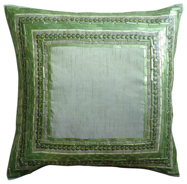 Green Art Silk Throw Pillow Cover Green Envy