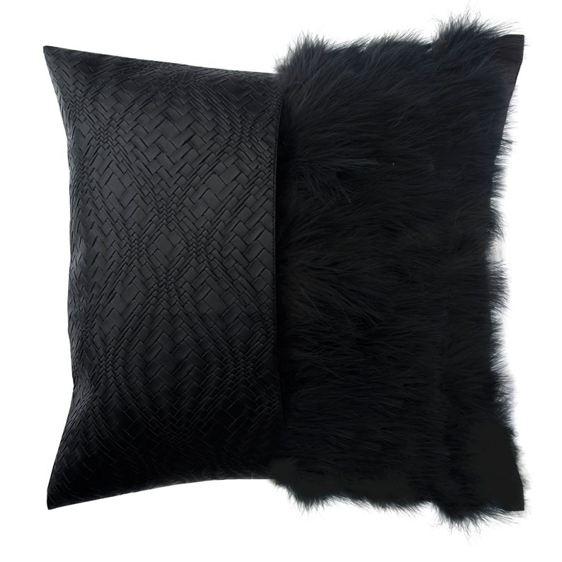 Furry World Faux Fur & Leather Throw Pillow Cover