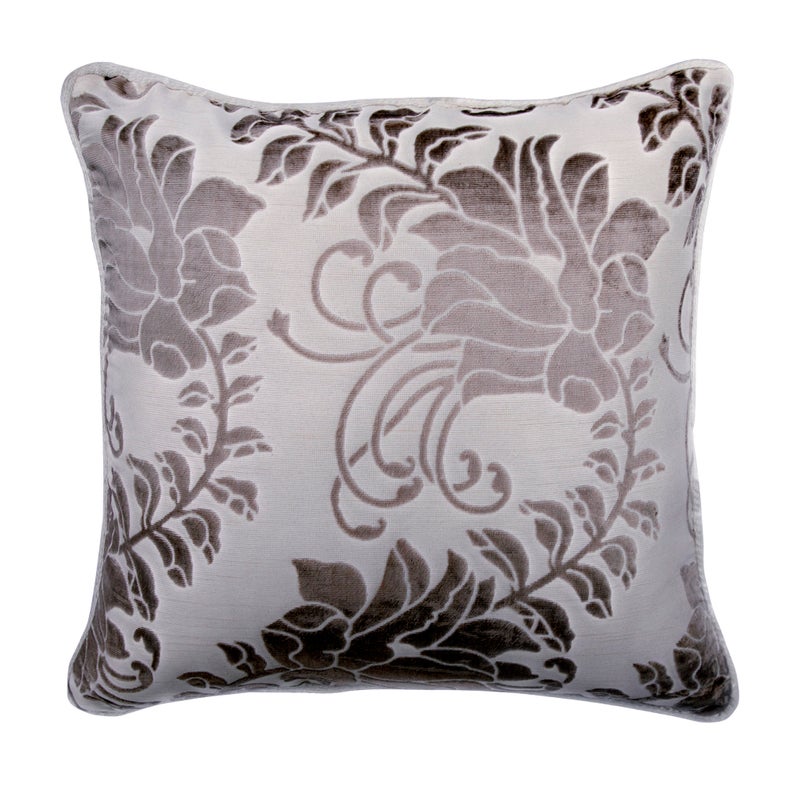 Grey Floral Beauty Burnout Velvet Throw Pillow Cover