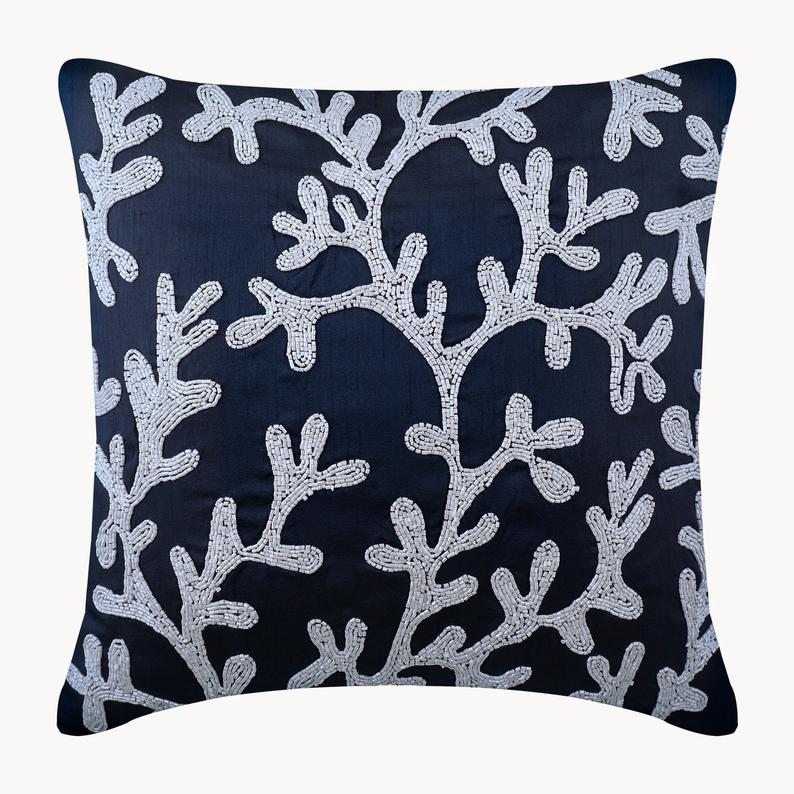 Navy Corals Pillow Cover