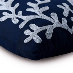 Navy Corals - Navy Blue Art Silk Decorative Euro Sham