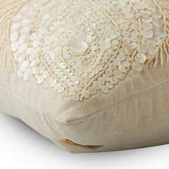 Peacock Pearls - Natural Beige Cotton Linen Decorative Euro Sham