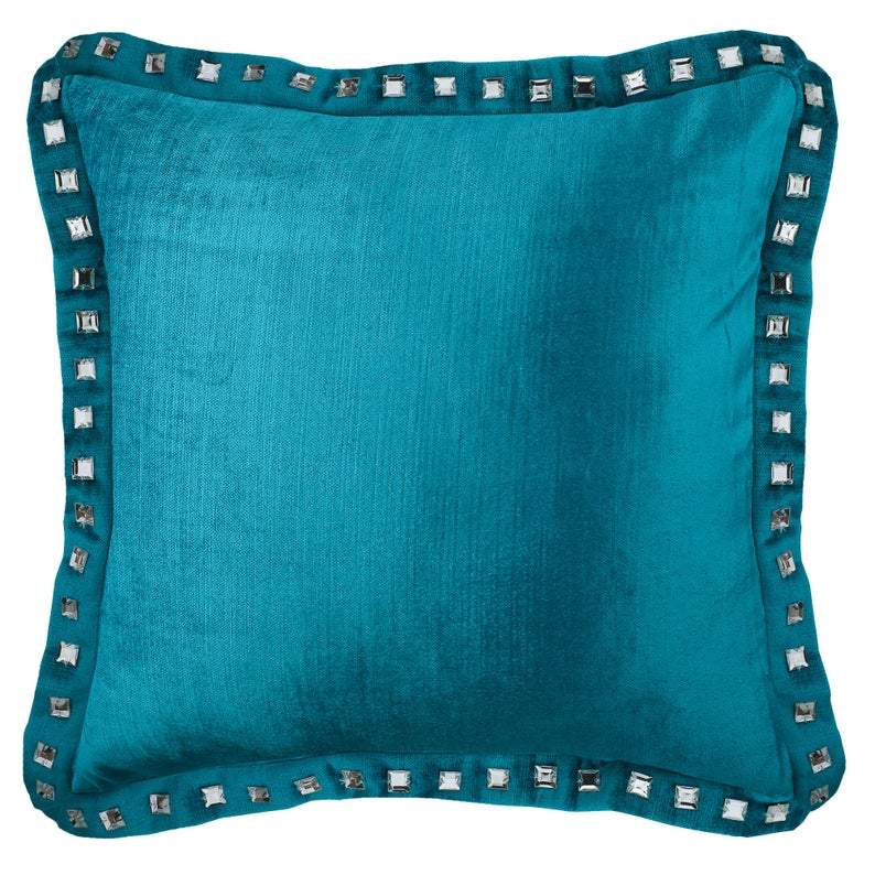 Turquoise Blue Crystal Palace - Turquoise Blue Velvet Decorative Euro Sham