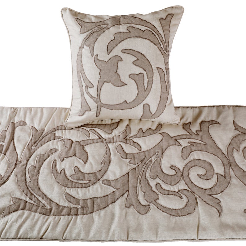 Pretty Dainty - Ivory & Beige Linen Decorative Bed Runner and Pillow Cover