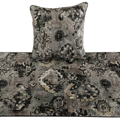 Paved Damask - Black & Grey Velvet Decorative Bed Runner and Pillow Cover
