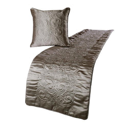 Silver Satin Decorative Bed Runner and Pillow Cover, Silver Soft
