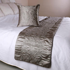 Silver Soft - Silver Satin Decorative Bed Runner and Pillow Cover