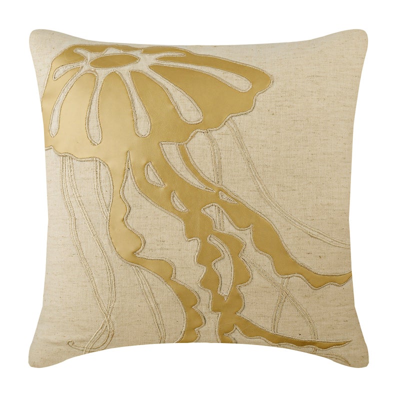 Natural Beige Cotton Linen Throw Pillow Cover Gold Jellyfish The Natural beige cotton linen throw pillow cover gold jellyfish the