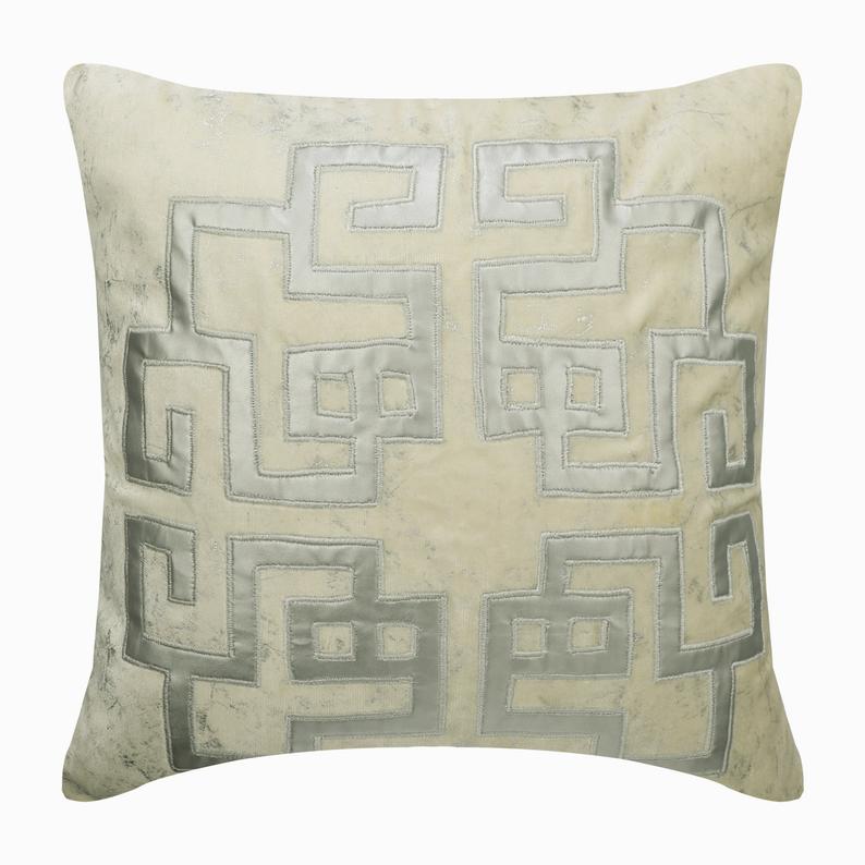 Greek Irene Ivory Velvet Throw Pillow Cover