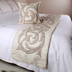 Pretty Dainty - Ivory & Beige Linen Decorative Bed Runner and Pillow Cover