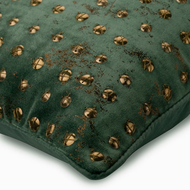 Wheeling Around Teal Gold Foil Throw Pillow Cover