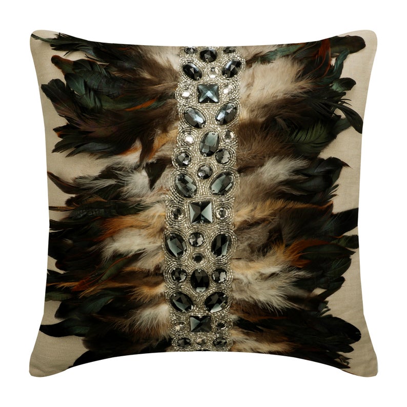 Crystallised Feathers Beaded Throw Pillow Cover