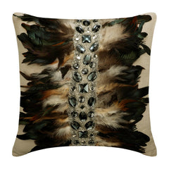 Crystallised Feathers Beaded Throw Pillow Cover